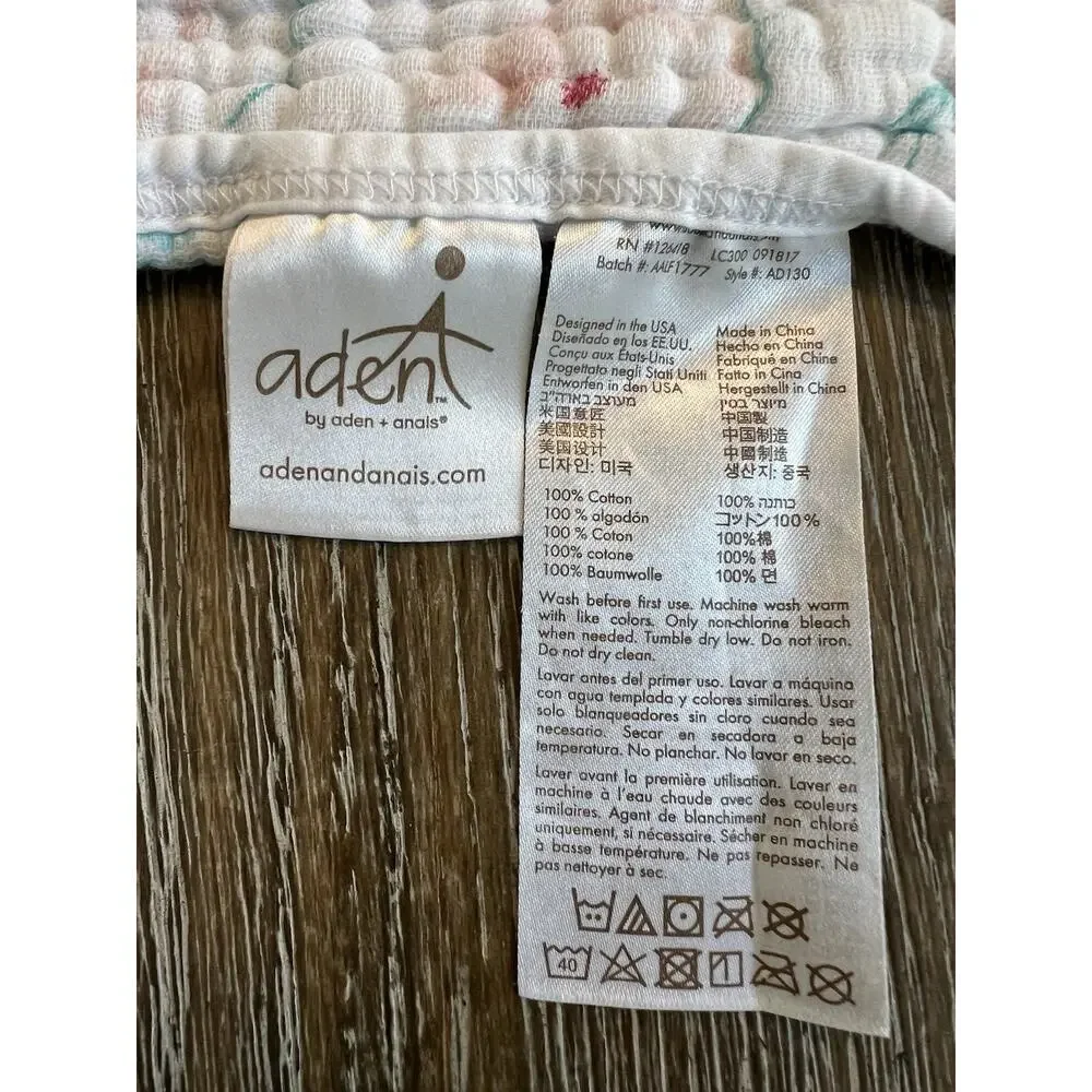 Aden & Anais Pink White Teal Floral Reversible Muslin Cotton 4 Ply Dream Blanket